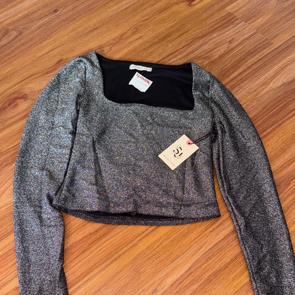 Speechless Metallic Black and Silver Blouse